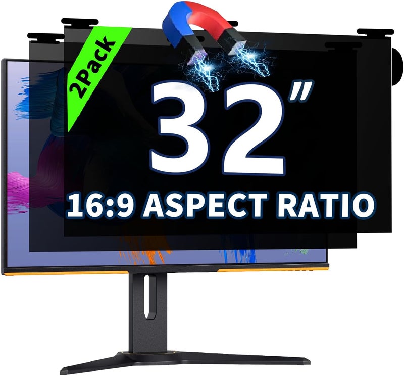 HALOViE 2 Pack Magnetic Hanging Computer Privacy Screen 32 Inch for 16:9 Widescreen Monitor, Removable Privacy Screen Anti Glare Blue Light Computer Screen Shield, Anti-Scratch 32 in Protector Film - Image 1